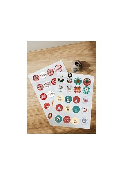 (21654) Yılbaşı Sticker Seti, 40 Adet 5cm Yuvarlak Mutlu Yıllar, Yei Yıl, Yılbaşı Hediye Paketi