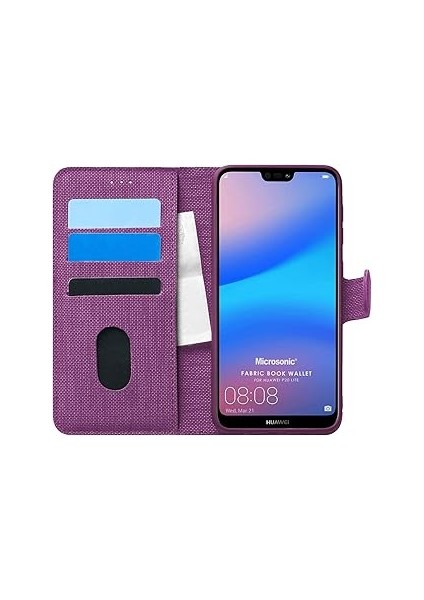 Microsonic Huawei P20 Lite Kılıf Fabric Book Wallet Mor [P20 Lite ile Uyumlu Kılıf - Mor]