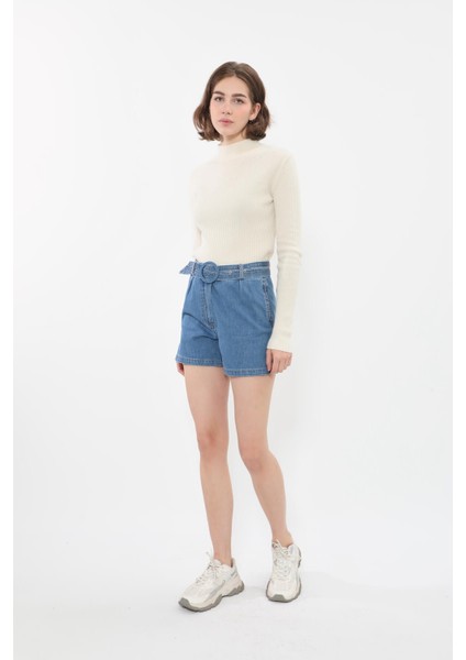 Kadın Yüksek Bel Geniş Kesim Jean Şort modelleri