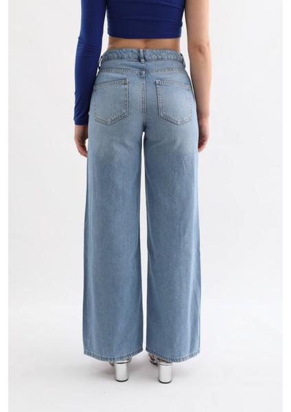 Kadın Geniş Kesim Jean Pantolon