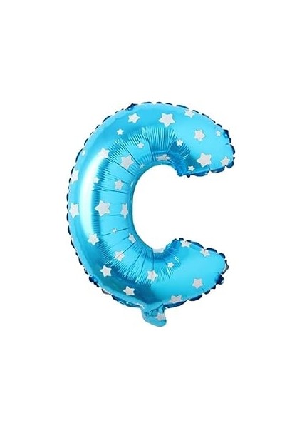 Parti̇ Vi̇tri̇i̇ C Harfi 16 Iç Mavi Yıldızlı Rek Folyo Balo 36 cm (Mavi)