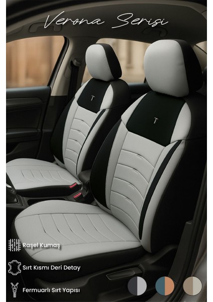 Mini Coupe (2 Kapı) 2011–2015 Verona Serisi Raşel Gri Siyah Koltuk Kılıfı