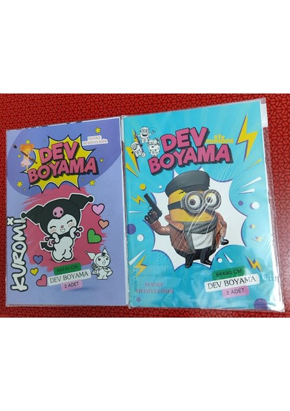 2 Adet Dev Boyama Kitabı (90CMX64CM)- (Kuromi/minionlar Figürlü)