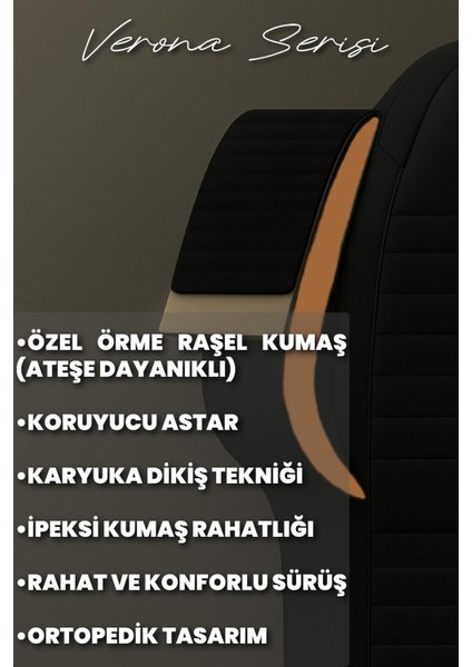 Kia Cerato Sedan 2005–2022 Verona Serisi Raşel Taba Siyah Koltuk Kılıfı indirimleri