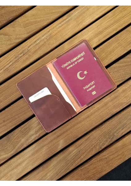 Bordo Pasaport Kılıfı Hakiki Deri Seyahat Cüzdanı Pasaport Koruyucu