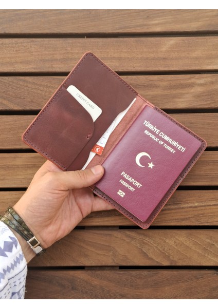 Bordo Pasaport Kılıfı Hakiki Deri Seyahat Cüzdanı Pasaport Koruyucu