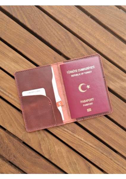 Bordo Pasaport Kılıfı Hakiki Deri Seyahat Cüzdanı Pasaport Koruyucu