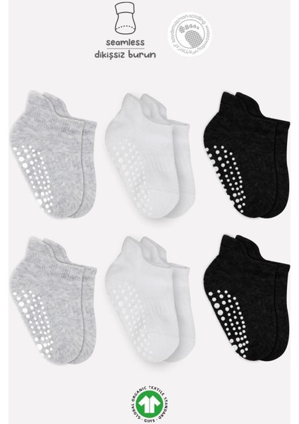 Bistyle 6'lı Sneakers Kaymaz Penye Çorap 20102 Gri Beyaz Siyah