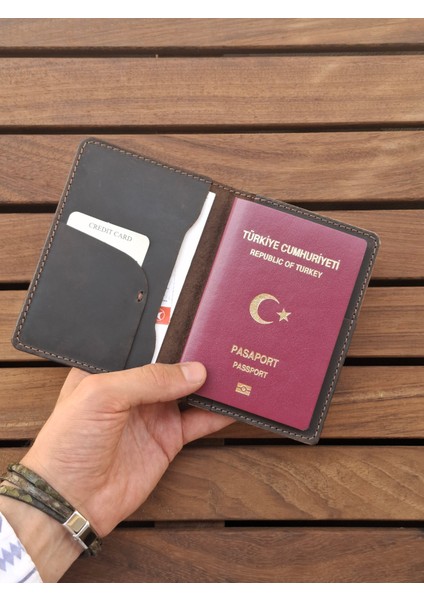 Kahverengi Pasaport Kılıfı Hakiki Deri Seyahat Cüzdanı Pasaport Koruyucu