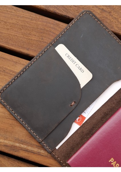 Kahverengi Pasaport Kılıfı Hakiki Deri Seyahat Cüzdanı Pasaport Koruyucu