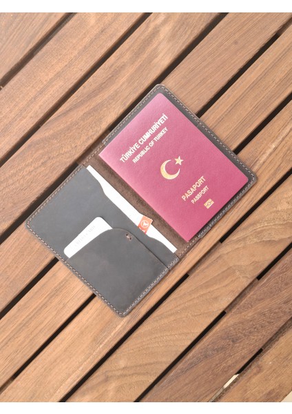 Kahverengi Pasaport Kılıfı Hakiki Deri Seyahat Cüzdanı Pasaport Koruyucu