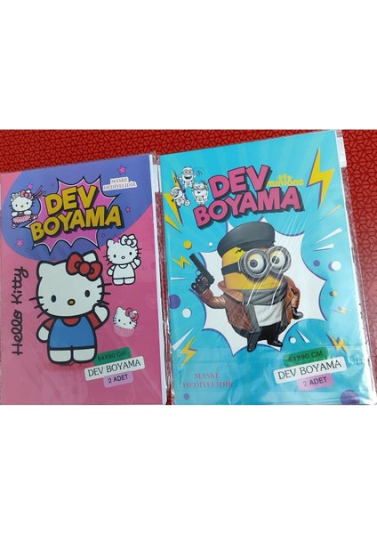 2 Adet Dev Boyama Kitabı (90CMX64CM)- (Hello Kitty/minionlar Figürlü)