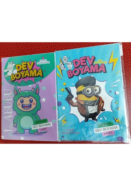 2 Adet Dev Boyama Kitabı (90CMX64CM)- (Labubu /minionlar Figürlü)
