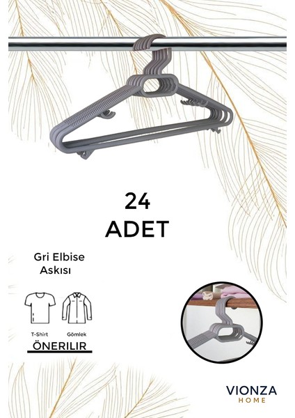 Elbise Kıyafet Askısı 24'lü Set 24 Adet Gri Plastik 24 Gömlek Askısı