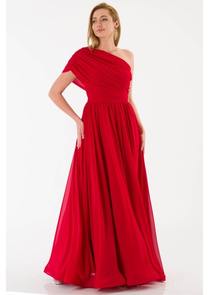 Kadın Şifon Tek Kol Uzun Abiye Artful