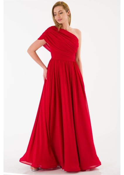 Kadın Şifon Tek Kol Uzun Abiye Artful modelleri