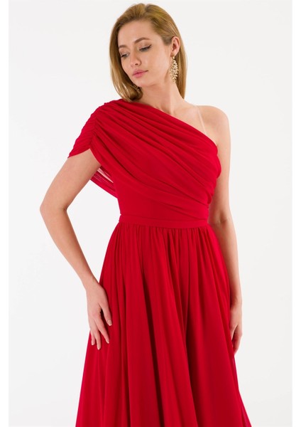 Kadın Şifon Tek Kol Uzun Abiye Artful fırsatları