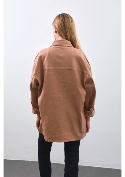 Kadın Oversize Jean Gömlek Bej