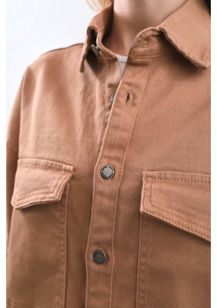 Kadın Oversize Jean Gömlek Bej