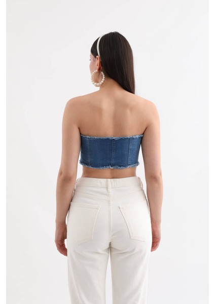 Blue White Kadın Jean Yelek