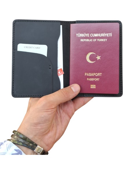 Siyah Pasaport Kılıfı Hakiki Deri Seyahat Cüzdanı Pasaport Koruyucu