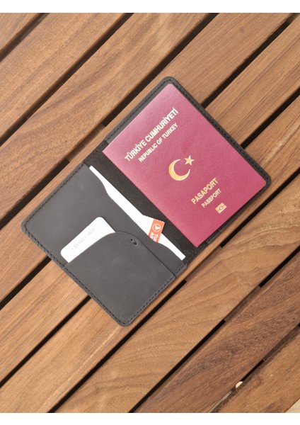 Siyah Pasaport Kılıfı Hakiki Deri Seyahat Cüzdanı Pasaport Koruyucu