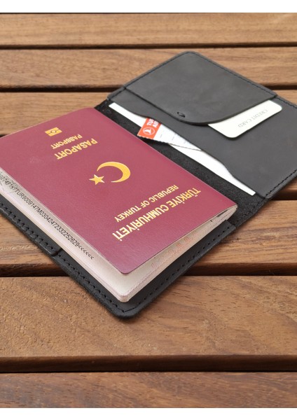 Siyah Pasaport Kılıfı Hakiki Deri Seyahat Cüzdanı Pasaport Koruyucu