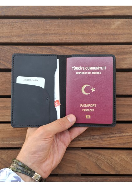 Siyah Pasaport Kılıfı Hakiki Deri Seyahat Cüzdanı Pasaport Koruyucu