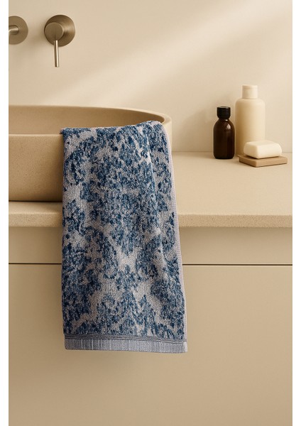 Marrakech %100 Pamuk El Yüz Havlusu Ipliği Boyalı Doğal Yumuşak Lüks 50X75 Lacivert