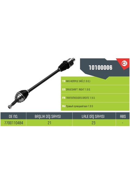 10100006 - Aks Ön Sağ Komple Kangoo 1.9d