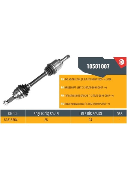 10501007 - Aks Sol Komple Lınea 1.3 Mtj 90HP 07> Dış Freze 25-Iç Freze 24