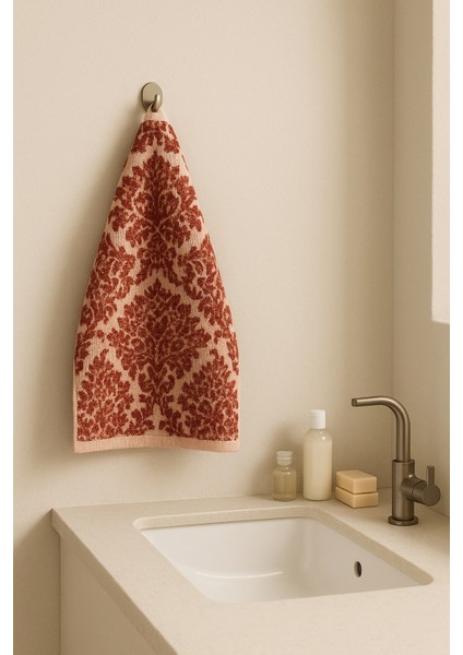 Marrakech %100 Pamuk El Yüz Havlusu Ipliği Boyalı Doğal Yumuşak Lüks 50X75 Kiremit