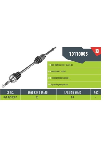 10110005 - Aks Sağ Komple Duster 1.5 Dcı 1.6 16V 4×2 10>
