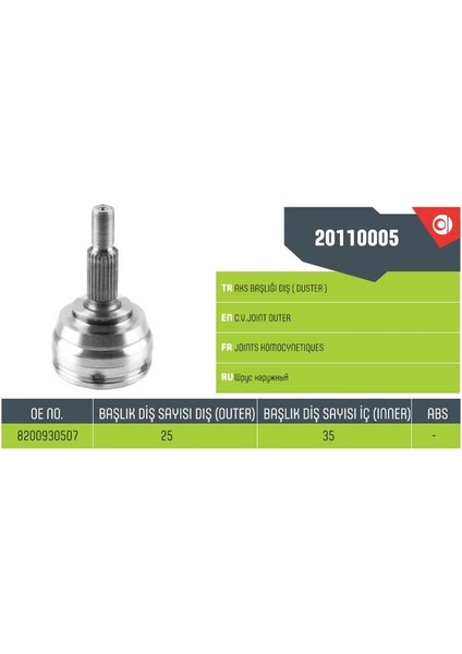 20110005 - Aks Kafası Duster 1.6 4×2 10> 25×35