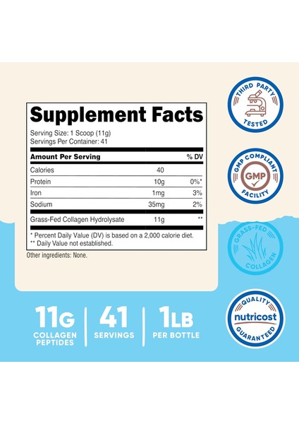 Nutricost Collagen(Kolajen) Peptides Powder (454 G) Grass Fed Bovine Collagen Hydrolysate fiyatları