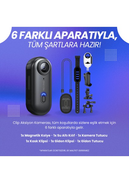 Clip | Mini Telefon Kontrol Aksiyon Kamerası 1080P | 6 Farklı Aparat indirimleri