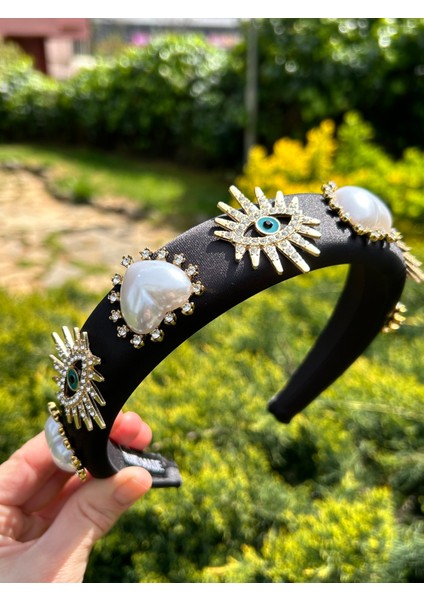 Abiye Kadın Mezuniyet Kına Saten Taşlı Ithal Parlak Inci Siyah Şık Taç Saç Aksesuarı modelleri