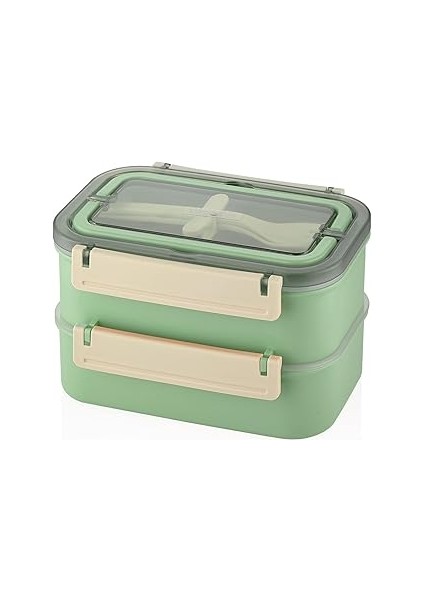 Bento Lunch Box 1600 ml 2 Kat Yeni Nesil Sefer Tası Paslanmaz Çelik -FFLBOX2221 Yeşil