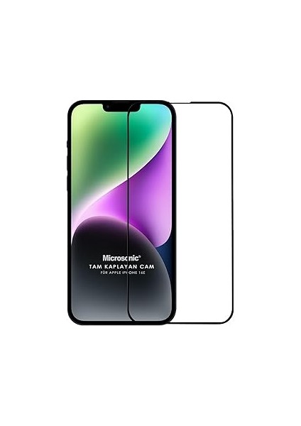 Microsoic Iphoe 16E Tam Kaplaya Temperli Cam Ekra Koruyucu Siyah