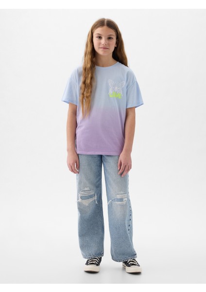 Kız Çocuk Mavi Batik Desenli T-Shirt modelleri