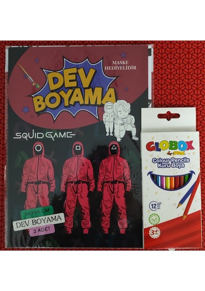 Squidgame Figürlü Dev Boyama Kitabı (90CMX64CM) ve 12 Li Kuru Boya Kalemi