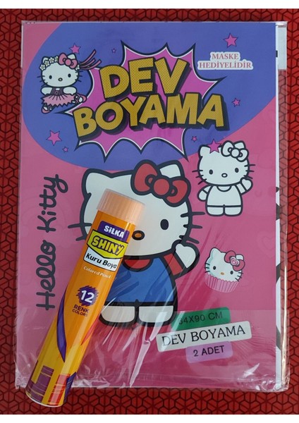 Hello Kitty Figürlü Dev Boyama Kitabı (90CMX64CM) ve 12 Li Tüp Kuru Boya Kalemi
