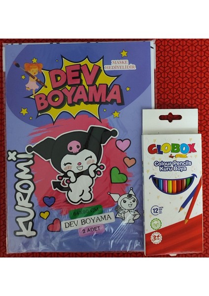 Kuromi Figürlü Dev Boyama Kitabı (90CMX64CM) ve 12 Li Kuru Boya Kalemi