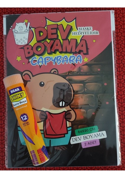 Capybara Figürlü Dev Boyama Kitabı (90CMX64CM) ve 12 Li Tüp Kuru Boya Kalemi