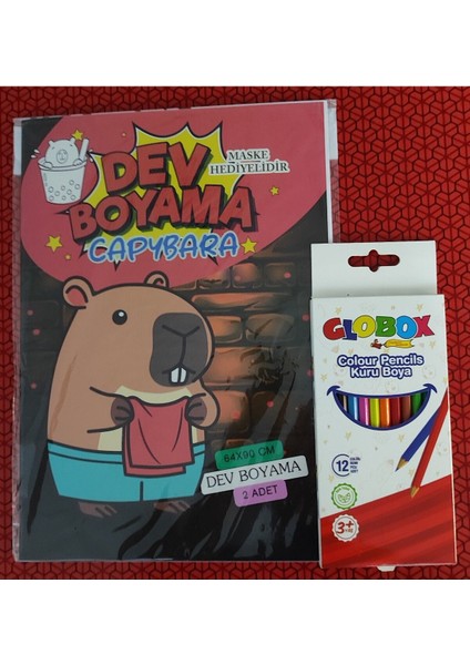Capybara Dev Boyama Kitabı (90CMX64CM) ve 12 Li Kuru Boya Kalemi