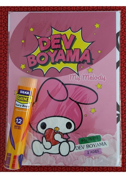 My Melody Figürlü Dev Boyama Kitabı (90CMX64CM) ve 12 Li Tüp Kuru Boya Kalemi