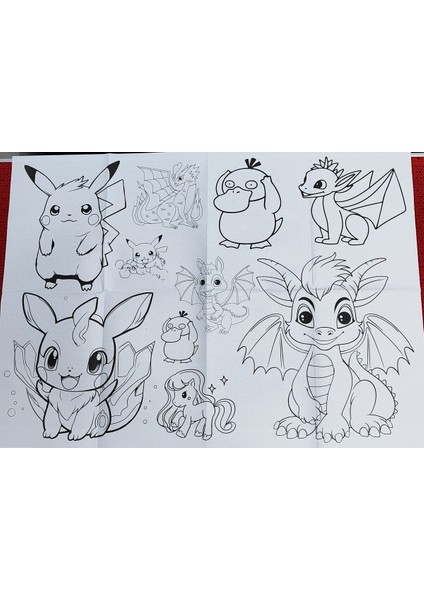 Pocemon Figürlü Dev Boyama Kitabı (90CMX64CM) ve 12 Li Tüp Kuru Boya Kalemi modelleri