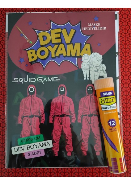 Squidgame Figürlü Dev Boyama Kitabı (90CMX64CM) ve 12 Li Tüp Kuru Boya Kalemi