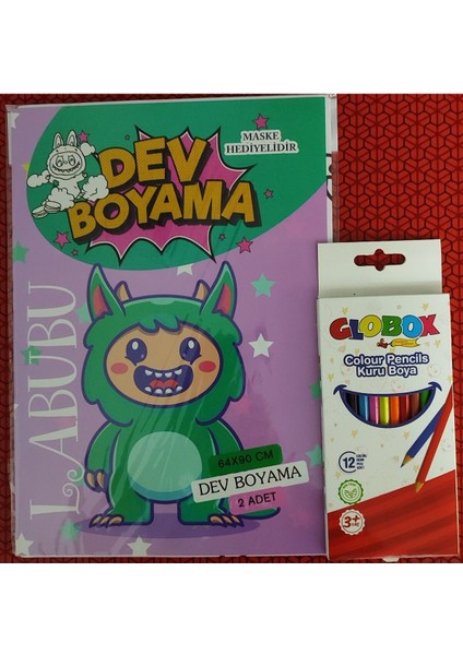 Labubu Figürlü Dev Boyama Kitabı (90CMX64CM) ve 12 Li Kuru Boya Kalemi