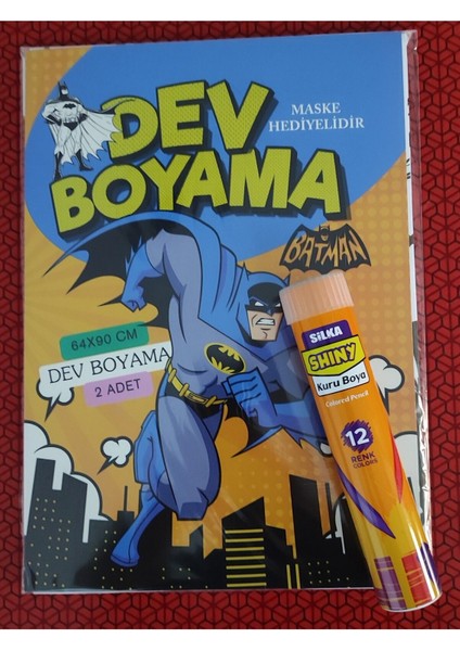 Batman Figürlü Dev Boyama Kitabı (90CMX64CM) ve 12 Li Tüp Kuru Boya Kalemi